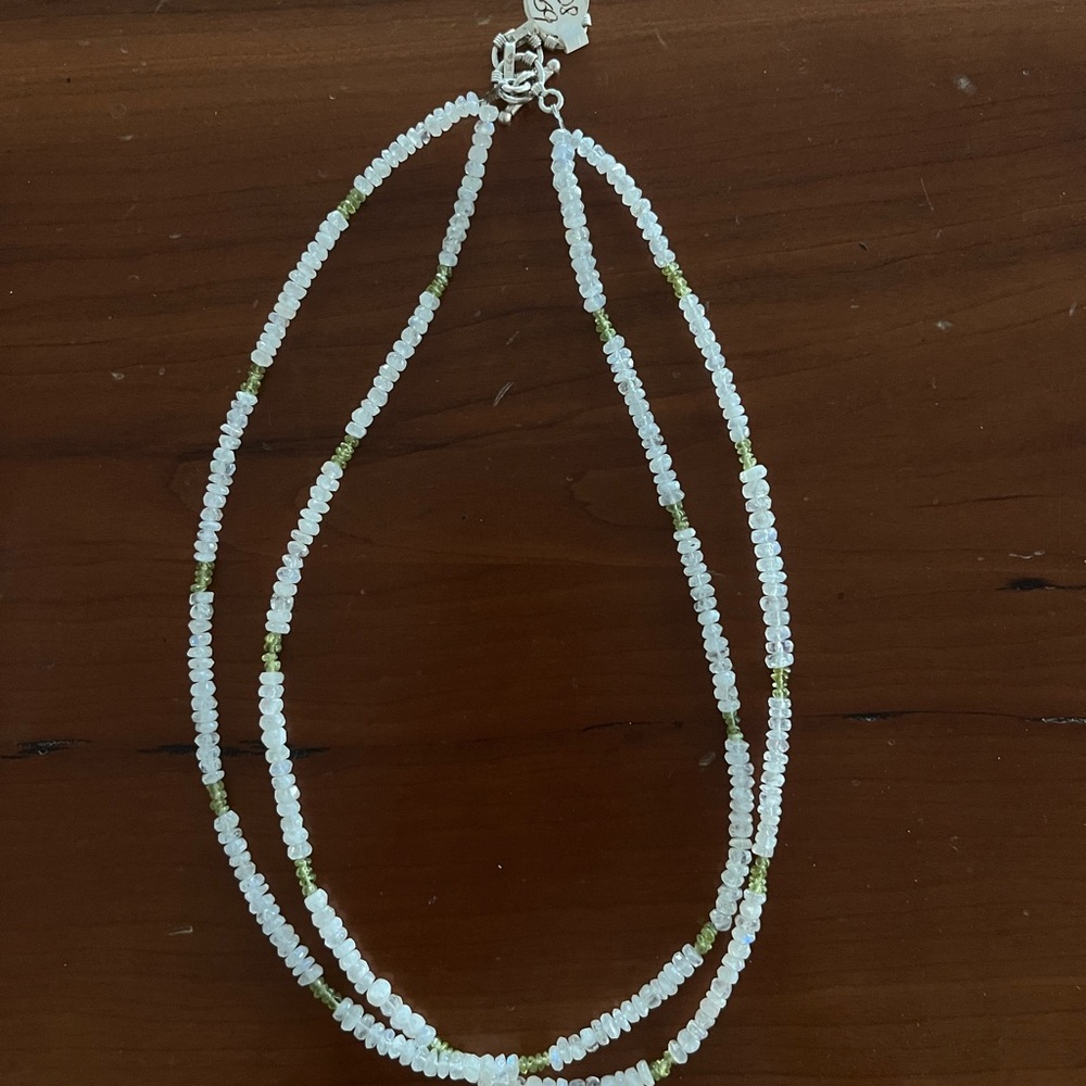 Delicate White and Light Green Beaded Double-Strand Necklace